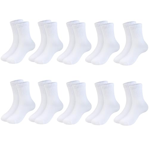 Boys Crew Socks Seamless Girls School Uniform Dress Socks Kids Breathable Cotton Quarter Sock 10 Pairs