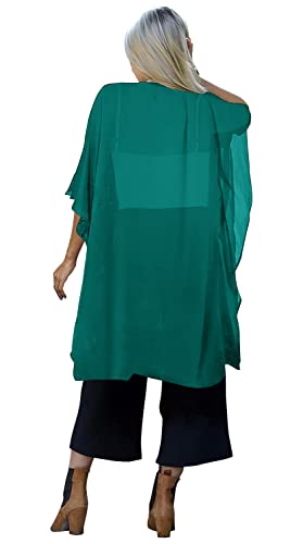 Image of Indian Trendy Women's Solid Puff Sleeve Kimono Long Cardigan Loose Cover Up Casual Blouse Top Chiffon