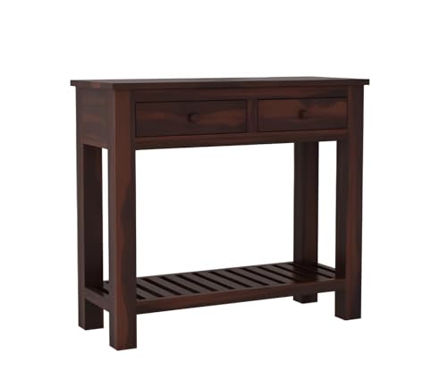 Image of Wooden Console Table for Living Room Decor | Entryway | Bedroom with 2 Storage Pull Drawer (1 Piece, Walnut Finish, 35X89X78Cm)