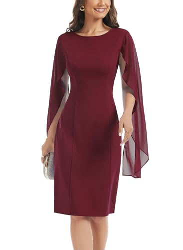 Image of HELYO Women's Chiffon Cloak Sleeve Mini Cape Dress V-Back Semi-Formal Elegant Bodycon Wedding Guest Evening Cocktail Dresses