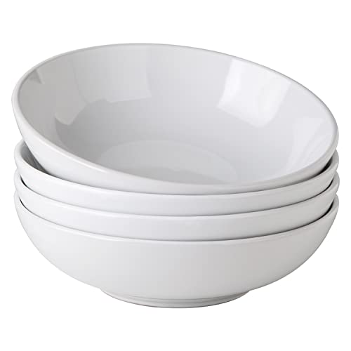 AmorArc 8.75   Large Pasta Bowls Set of 4, 36oz Large Ceramic Salad Bowls Set for Kitchen, Chip-resistant Serving Bowls, Microwave and Dishwasher Safe, Bright White