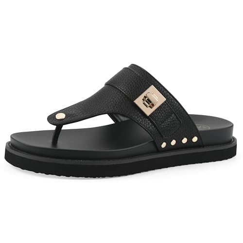 WHITE MOUNTAIN Women's Malabar Thong Footbed Sandal, Black Smooth W/Black Footbed, 11 M