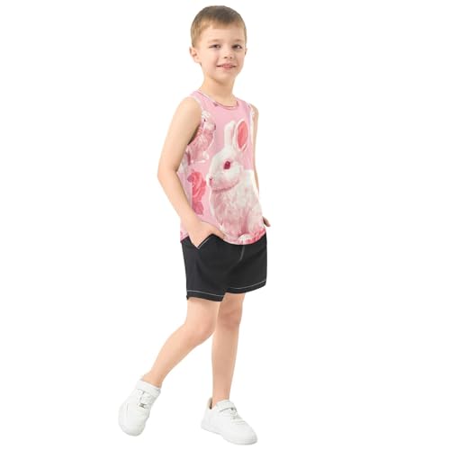 Bolaz Boys Athletic Quick Dry Tank Top Sleeveless Workout T Shirts Age 11-15,Rose and Bunny4