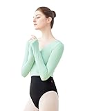 Avrigirl Knitted Ballet Wrap Tops Shirts Long Sleeve Pullover Dance Sweaters Overalls for Leotards, Green-crop Sweater, X-Small