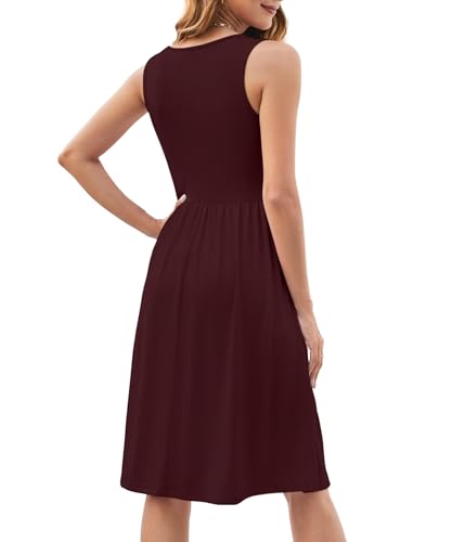 Image of KUOTAI Womens Summer Dresses Sleeveless Casual Loose Swing Button Down Midi Dress V-Neck Flowy A-Line Sundress