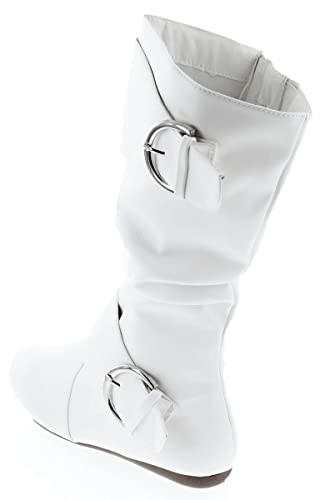 Image of Forever Link Women's Klein-70 Closed Round Toe Buckle Slouch Flat Heel Mid-Calf Boot