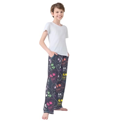 Boys' Pants Scary Colorful Skull Long Bottoms Jogger Pants Elastic Waist Trousers with Pockets S-XL4