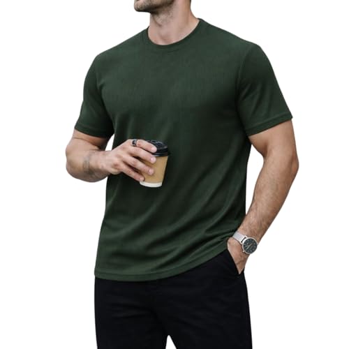 Image of Mack Jonney Men's Striped Ribbed Black Half Sleeve T-Shirt | Premium Soft Stretch Fabric | Casual Wear Round Neck Tee-M6358