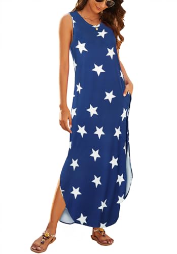 Image of Hount Women's Casual Summer Sleeveless Dress Loose Split Maxi Dresses with Pockets