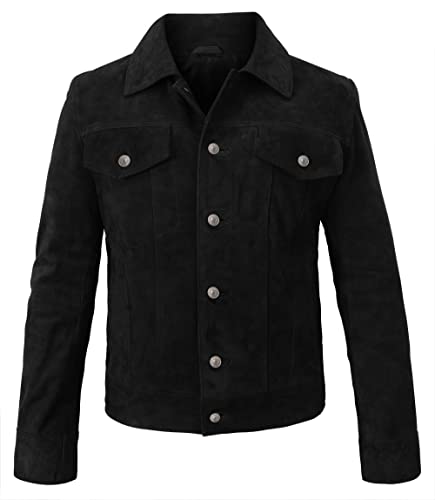 Image of Suede Leather Trucker Jacket Men - Mens Western Style Cowboy Suede Leather Coat - Vintage Motorcycle Jacket