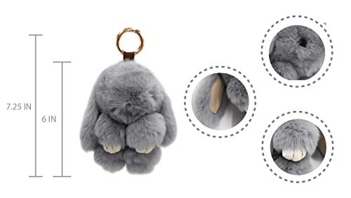 Surell - Genuine Rex Rabbit Fur Pom Bunny Rabbit Keychain - Cute Fluffy Bag Purse Charm Key Fob - Animal Lovers Pocketbook Accessory (Grey) #TOP5