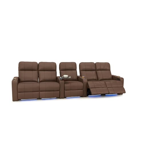 Image of Seatcraft Monterey Home Theater Seating Tobacco Row of 5 Dual Loveseats | Italian Leather, Wall Hugger, Zero Gravity, Powered Headrest, Power Recline, Zero Gap, USB charging