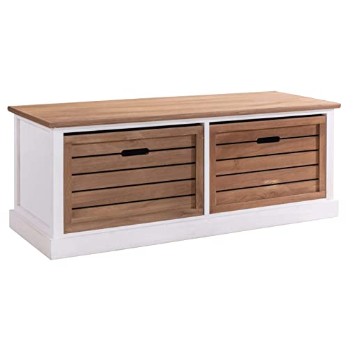 Banc de Rangement Cornelia Meuble Bas Coffre avec 2 caisses, en Bois de Paulownia Blanc et Brun Style Maison de Campagne