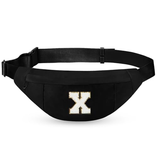 Image of Birthday Gifts for Women Men,Personalized Fanny Pack Crossbody Bag Waist Pack with Initial Letter Patch,Christmas Gifts Cute Trendy Stuff for Daughter Sister Her,Black X