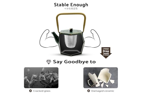 Toptier Mini Tea Kettle, Super Small Palm-sized Teapot, Stovetop Safe Japanese Cast Iron Tea Kettle, Diamond Design Tea Pot with Removable Infuser for Loose Tea, 11 Ounce (325 ml), Dark Green