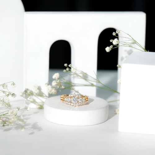 Certified Moissanite 3 Piece Wedding Ring Set, D-Vs1 Quality, Moissanite Designer Engagement Ring With Wedding Bands3