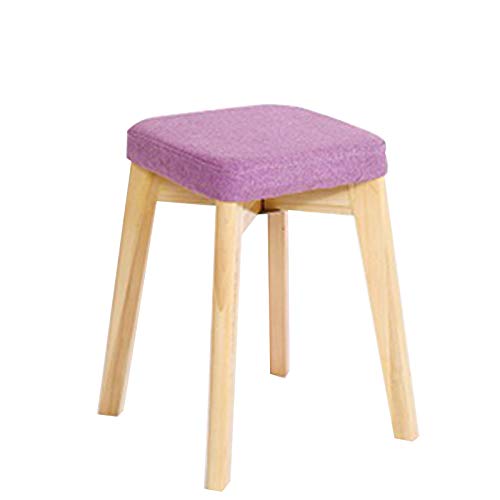 Taburete de tocador cuadrado con patas de madera y funda de lino 2
