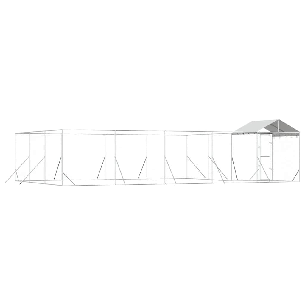 Perrera para perros con techo plateado de acero galvanizado 10 x 6 x 2,5 m, resistente a la intemperie con puerta con cierre, ideal para jardín, terraza, camping y salida segura