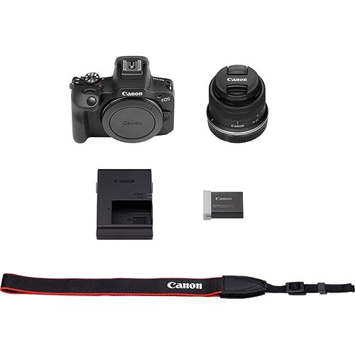 Canon EOS R100 Mirrorless Camera with RF-S18-45mm F4.5-6.3 IS STM Lens Kit, 24.1 Megapixel CMOS (APS-C) Sensor, 4K Video, RF Mount | Black Bundled with 64GB Memory Card & Camera Shoulder Bag (3 Items)