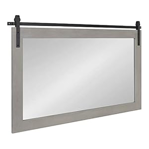 Kate and Laurel Cates Farmhouse Horizontal Wood Framed Wall Mirror 40 x 26 Gray Barn Door Inspired Rustic Mirrors for Wall