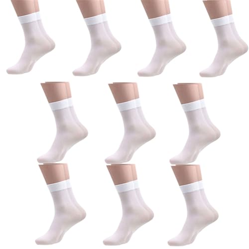 Muloo 10Pairs Silk Sheer Crew Socks Ultrathin Breathable Dress Socks Soft Athletic Socks for Men Summers Ankle Socks, Size: Men's One Size (39-43), White
