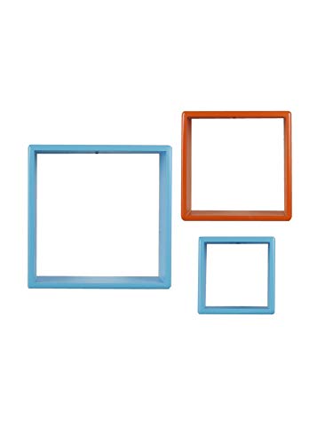 Image of Home Sparkle Wood Wall Mounted Floating Shelves | 3 Set Decorative Cube Shelves Rack | Ideal for Decoration in Living Room, Bedroom & Wall Floating Bookshelf (Lacquer Finish, Blue and Orange)