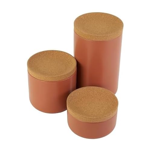 Image of Kamenstein Ceramic and Cork Lid Stackable Canisters, Natural Cork and Terra Cotta Ceramic, Set of 3, 1 /2 qt, 1 qt, 2 qt