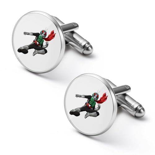 1ペア カフスボタン 仮面ライダー ラウンド型 CUFFLINK スーツ用 シャツアクセサリー メンズ フォーマル ビジネス プレゼント 紳士用 シルバー 合金 アンティーク風 おしゃれ ギフト