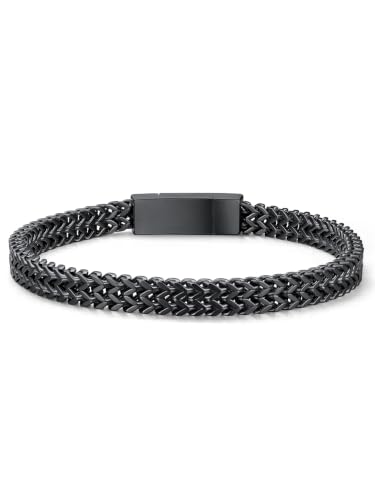 ChainsHouse Black Stainless Steel Chain Bracelet for Men Franco Link Bracelet Cuban Style 6MM 9 Inches Everyday Wear