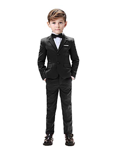 Kids Suits for Boys Tuxedo 5 Pieces Blazer Vest Pants Shirt Slim Fit Suits for Boys Size 3 Black