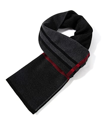 Villand Luxurious Écharpe en Laine Mérinos Rayée pour Homme – Coffret Cadeau Enveloppé d'hiver doux et chaud en ricot épais pour Homme (Gris...