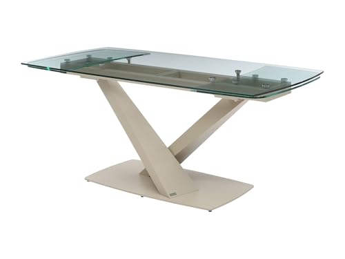 Vente-unique - Table à Manger Extensible 6 à 10 Personnes en Verre trempé et métal - Transparent et Beige - MALATA de Maison Céphy