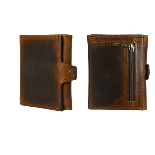 Jajmo Legacy Vintage Full Grain Leather Trifold Wallet with Zipper Pocket, Card holder for men, Compact Wallet Bifold Wallet