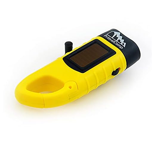 PrimalCamp Hand Crank Solar Powered Rechargeable LED Flashlight: Survival Gear Self Powered Charging Torch & Dynamo - Best for Fishing Boating Hiking Backpack Camping Safety Weather Emergency Pack