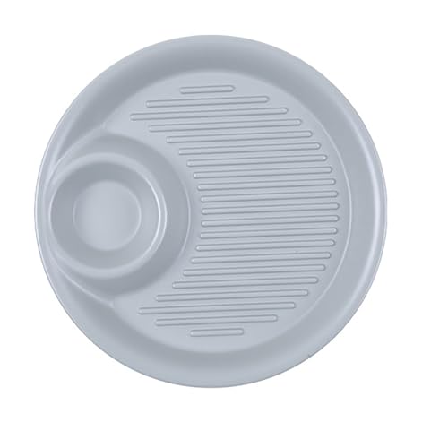 RISHORI Dumpling Plate with Dipping Saucer, 8.94in Ceramic Sushi Dishes with Vinegar Dish, Chip Dip Serving Platter Wine Dine Appetizer Plate,Gray
