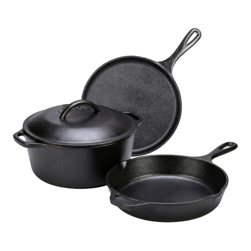 Image of Lodge Cast Iron Set - 4-Piece Set - Pre-Seasoned Kitchen Set - Skillet, Griddle & Dutch Oven Included - PFAS-Free Non-Toxic Cookware