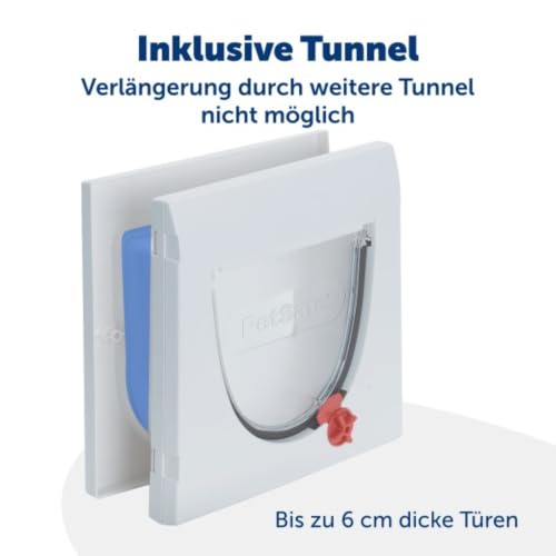 PetSafe Katzenklappe mit 4 Verriegelungsmöglichkeiten, Weiß, mit Tunnel