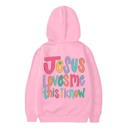 Jesus Loves Me This I Know Hoodies for Teen Girls Trendy Youth Long Sleeve Sweatshirts Tween Tops Preppy Clothes 01 Pink 2-3 Years3
