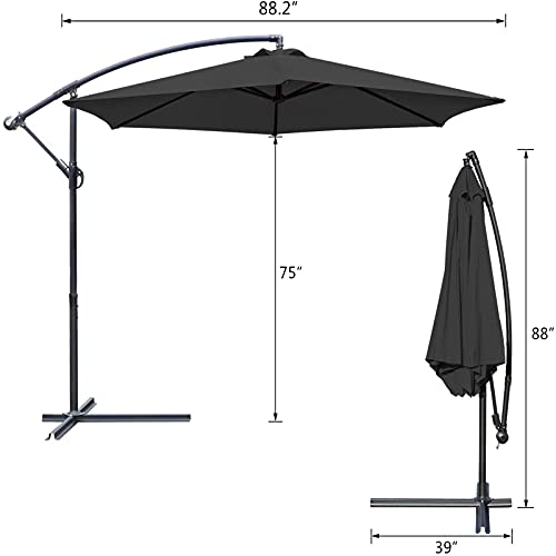 Gmjay Patio Offset Umbrella Outdoor Cantilever Umbrella Hanging Umbrellas With Infinite Tilt, Crank & Cross Base For Pool Deck Porch Market Garden,Khaki #TOP4