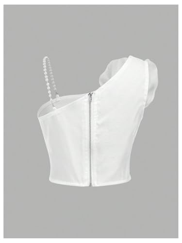 WDIRARA Girl's Big Bow Front Cami Top Pearls Spaghetti Strap Cute Camisole Top White 12Y