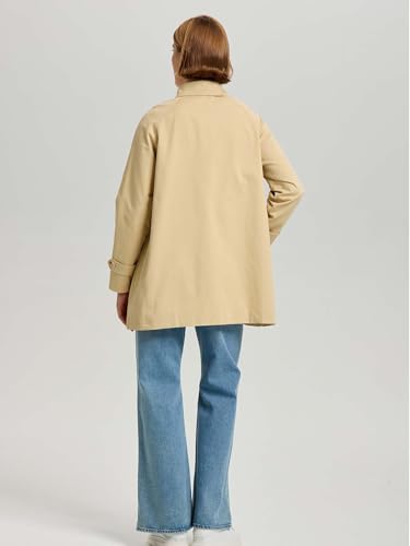 Women's Bow Toggle Trench Coat, 100% Cotton Button Down Windproof Oversized Lightweight Peacoat Overcoat4