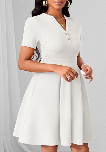 Womens Short Sleeve V Neck Casual Semi-Formal Dress Wedding Guest Cocktail Dresses with Pockets4