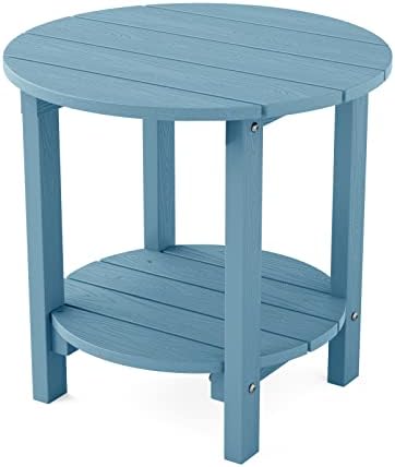 YEFU Adirondack Side Table, Double Outdoor Side Table, Poly Lumber end Table, Weather Resistant for Indoor, Patio, Pool, Porch, Backyard-Blue