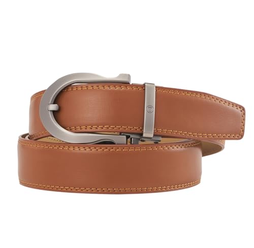 Image of Tonywell Men's Leather Ratchet Belt, 1 3 /8 inch Adjustable Dress Belt, Trim to Fit