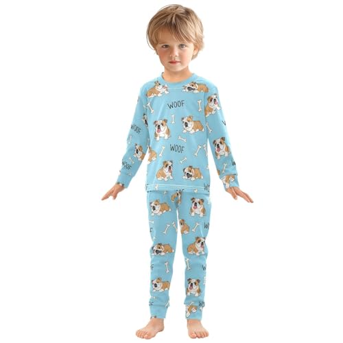 Pajama Sets Long Sleeve Bulldog Pattern with Bones Woof Soft Comfy Sleepwear 2 Piece PJS 3-8T2