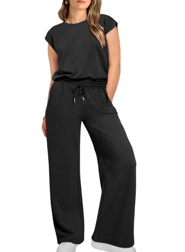 Eytino Womens Plus Size 2 Piece Tracksuit Outfit Casual Cap Sleeve Tops High Waist Pants Lounge Sets