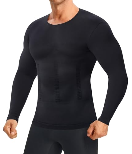 Nebility Shapewear Men Long Sleeve Compression Shirt - Slimming Body Shaper Tummy Control Workout Tank Top Undershirt