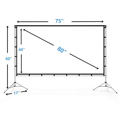 Vamvo Outdoor Indoor Projector Screen with Stand Foldable Portable Movie Screen 80 Inch (16:9) Full-Set Bag for Home Theater Camping and Recreational Events (80 inch)
