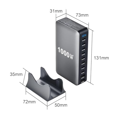 Image of 1000W Charging Station, 10 Ports (8C + 2A) Multiple GaN 4 Max PD140W /100W QC20W for 1Phone & Android, Ma Book & Type C Laptop, Fast Charger with PD & GaN Technology, for All Types (YMX-1000W)