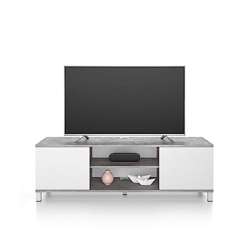 Mobili Fiver, Meuble TV Rachele, Gris Béton - Frêne Blanc, 150 cmx42 cmx48 cm, Meuble TV Design pour TV jusqu'à 65'' TV, Made in Italy